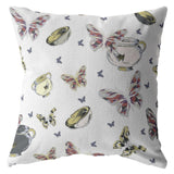 16" White Butterflies Zippered Suede Throw Pillow