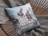 18” Blue Brown Boho Bird Zippered Suede Throw Pillow