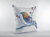 16” Blue White Robin Zippered Suede Throw Pillow