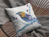 18” Blue White Robin Zippered Suede Throw Pillow