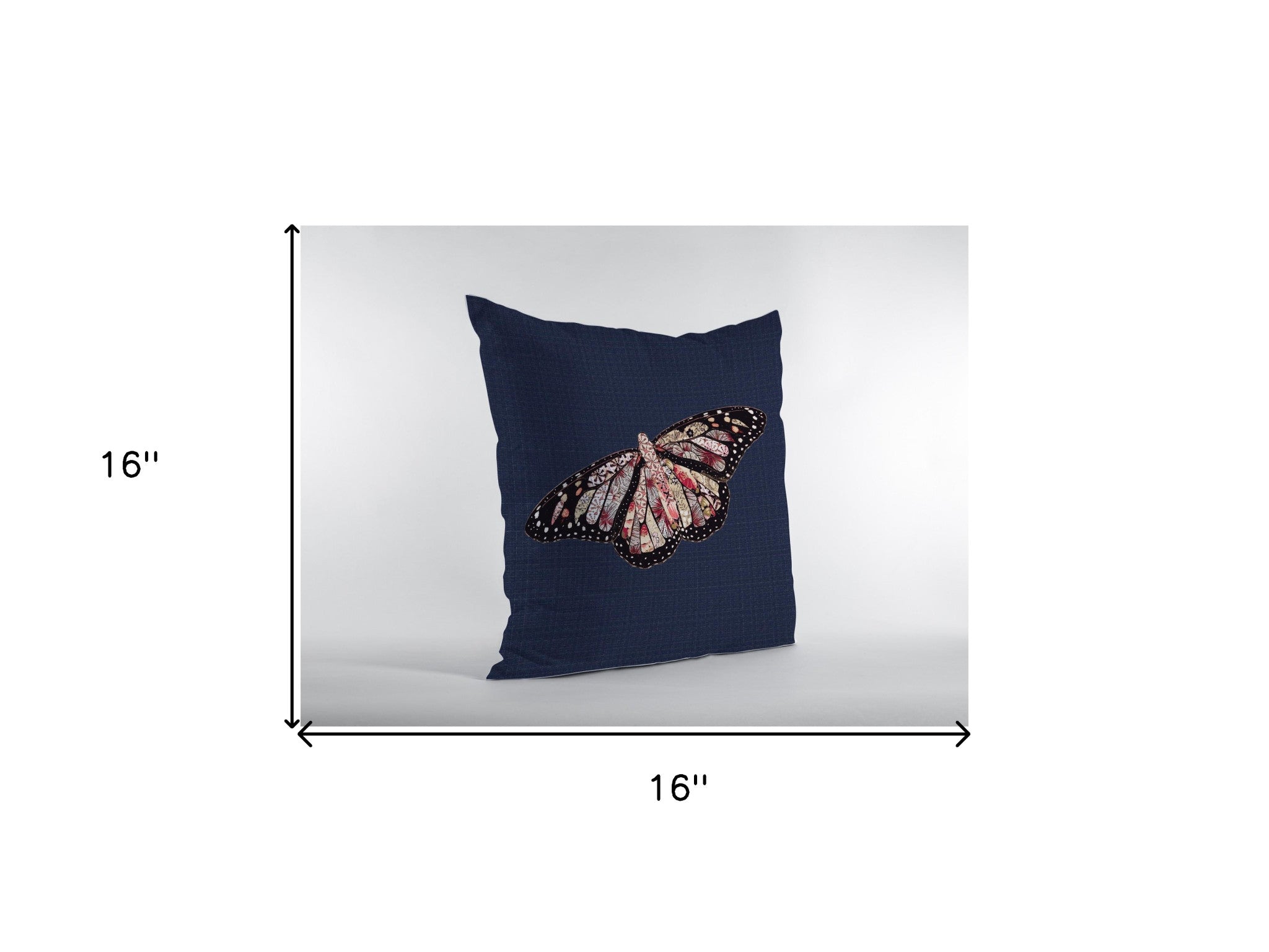 16" Denim Blue Butterfly Zippered Suede Throw Pillow