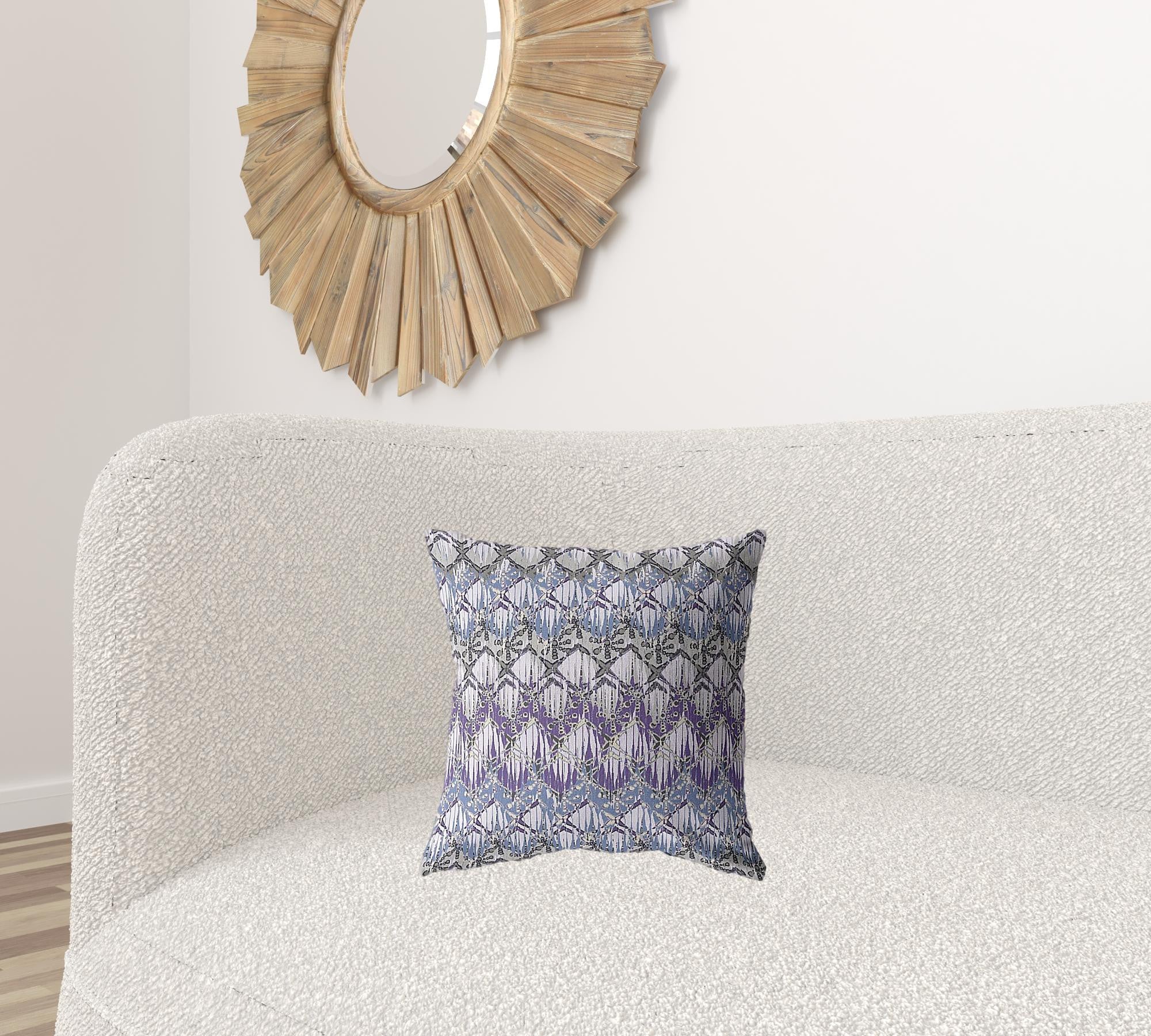 16” Purple Gray Hatch Zippered Suede Throw Pillow