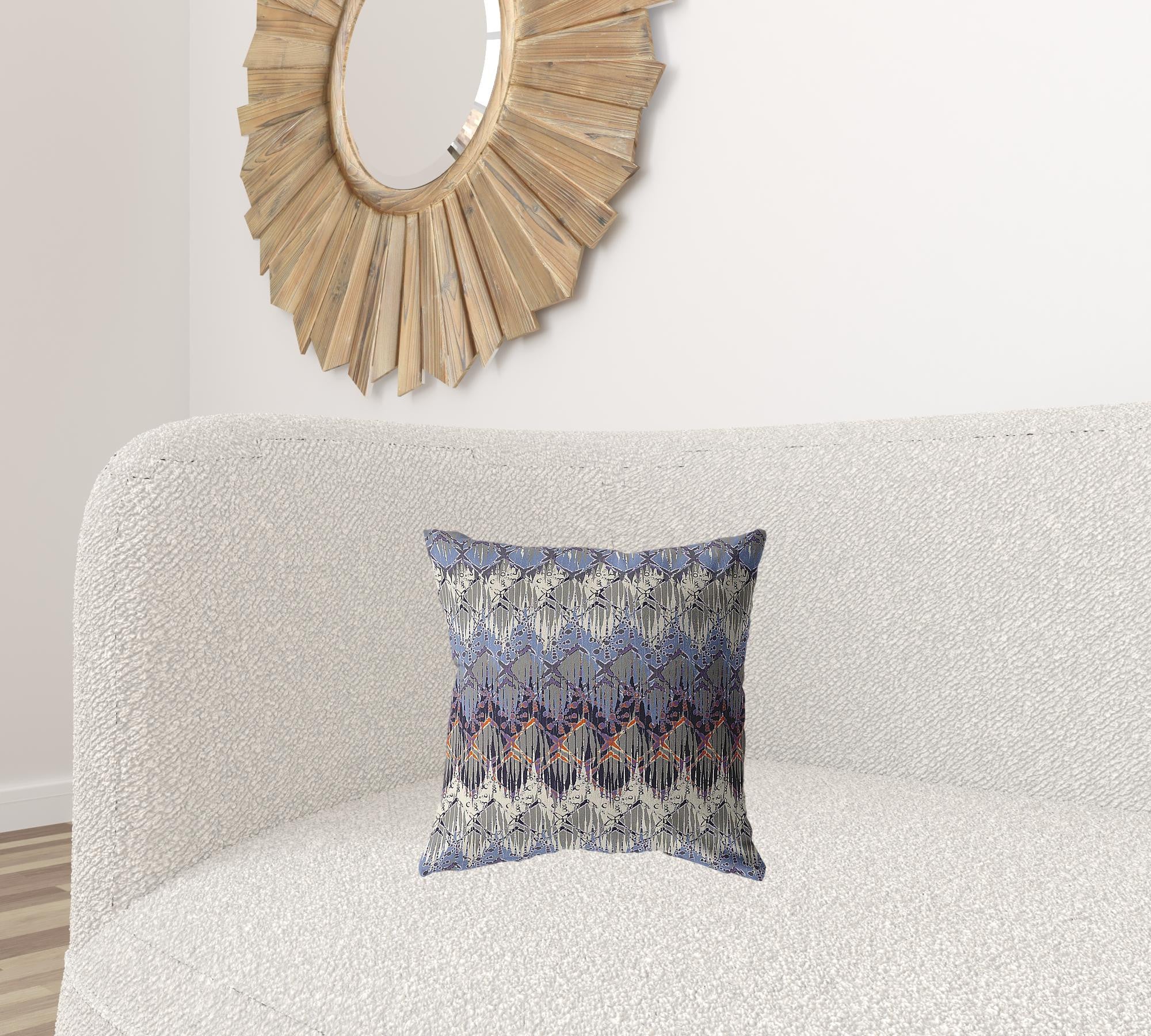 16” Blue Gray Hatch Zippered Suede Throw Pillow