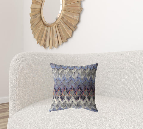 18” Blue Gray Hatch Zippered Suede Throw Pillow