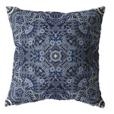 16” Indigo Boho Ornate Zippered Suede Throw Pillow