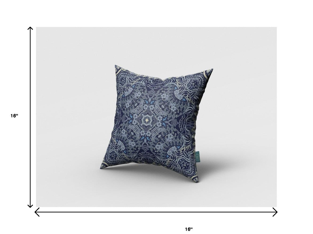 16” Indigo Boho Ornate Zippered Suede Throw Pillow