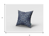 16” Indigo Boho Ornate Zippered Suede Throw Pillow