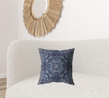 18” Indigo Boho Ornate Zippered Suede Throw Pillow