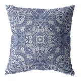 16” Indigo White Boho Ornate Zippered Suede Throw Pillow