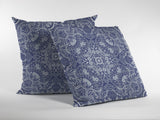 16” Indigo White Boho Ornate Zippered Suede Throw Pillow