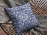 16” Indigo White Boho Ornate Zippered Suede Throw Pillow