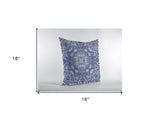 16” Indigo White Boho Ornate Zippered Suede Throw Pillow