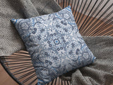 16” Light Blue Boho Ornate Zippered Suede Throw Pillow