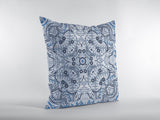 18” Light Blue Boho Ornate Zippered Suede Throw Pillow