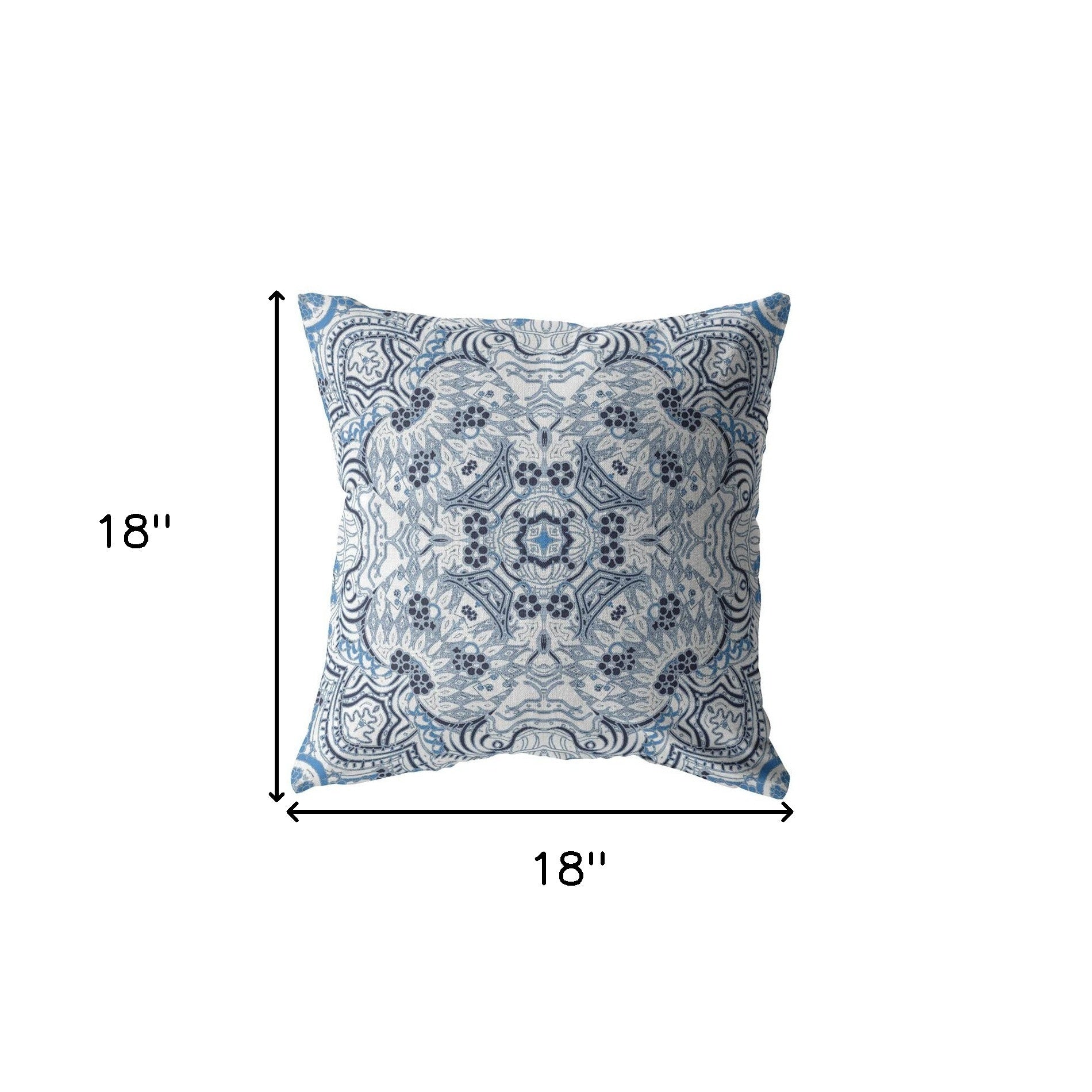 18” Light Blue Boho Ornate Zippered Suede Throw Pillow