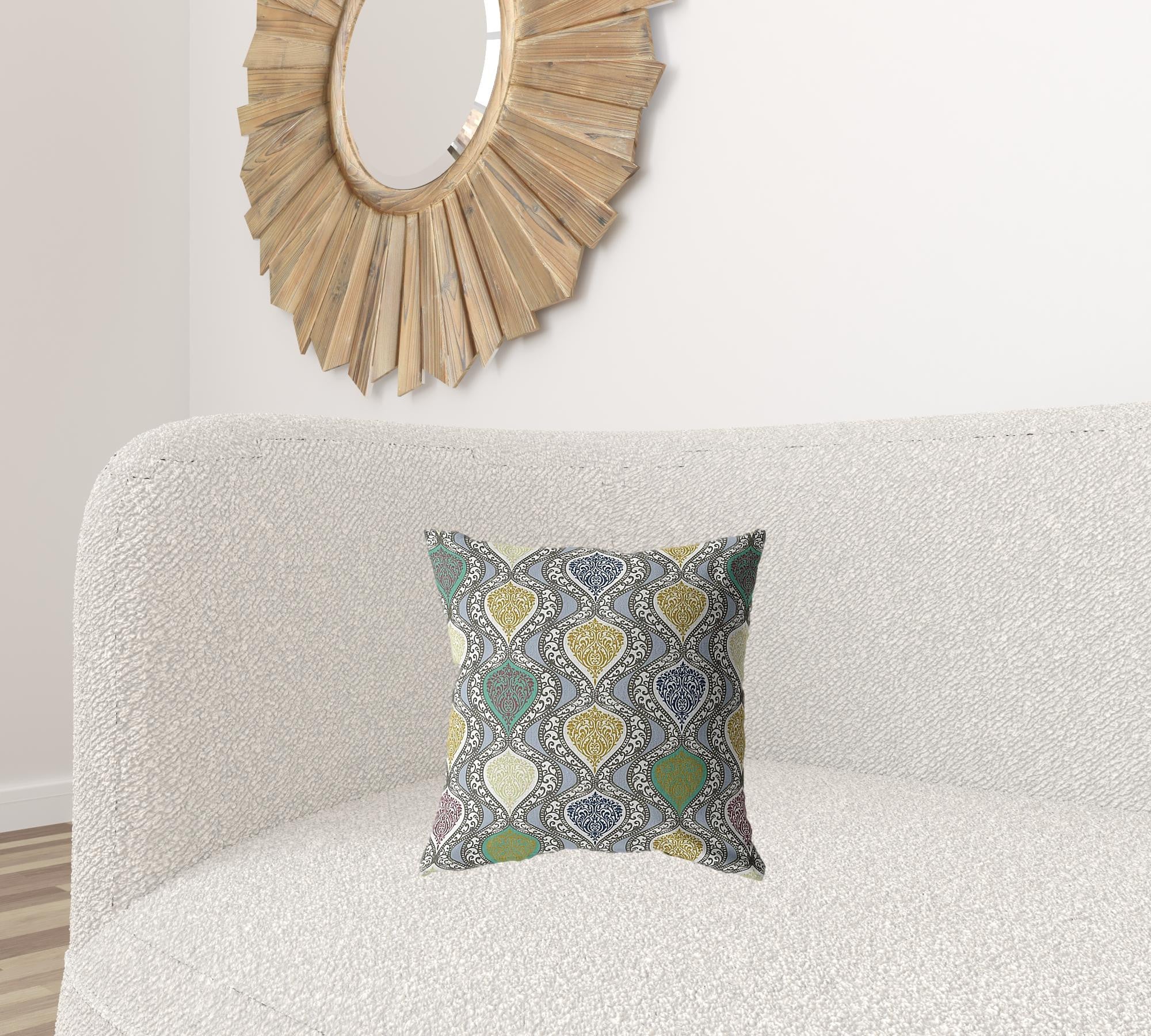 16” Gray Gold Ogee Zippered Suede Throw Pillow