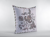 16” Gray White Wildflower Zippered Suede Throw Pillow