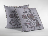 16” Gray White Wildflower Zippered Suede Throw Pillow