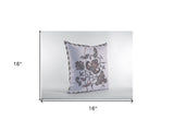 16” Gray White Wildflower Zippered Suede Throw Pillow