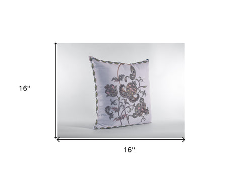 16” Gray White Wildflower Zippered Suede Throw Pillow