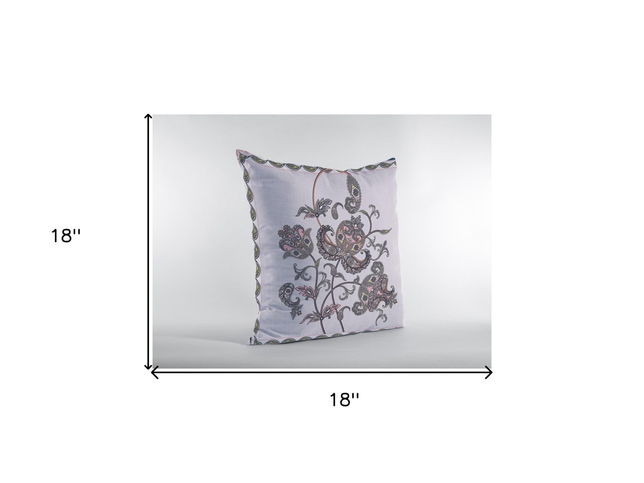 18” Gray White Wildflower Zippered Suede Throw Pillow