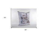 18” Gray White Wildflower Zippered Suede Throw Pillow