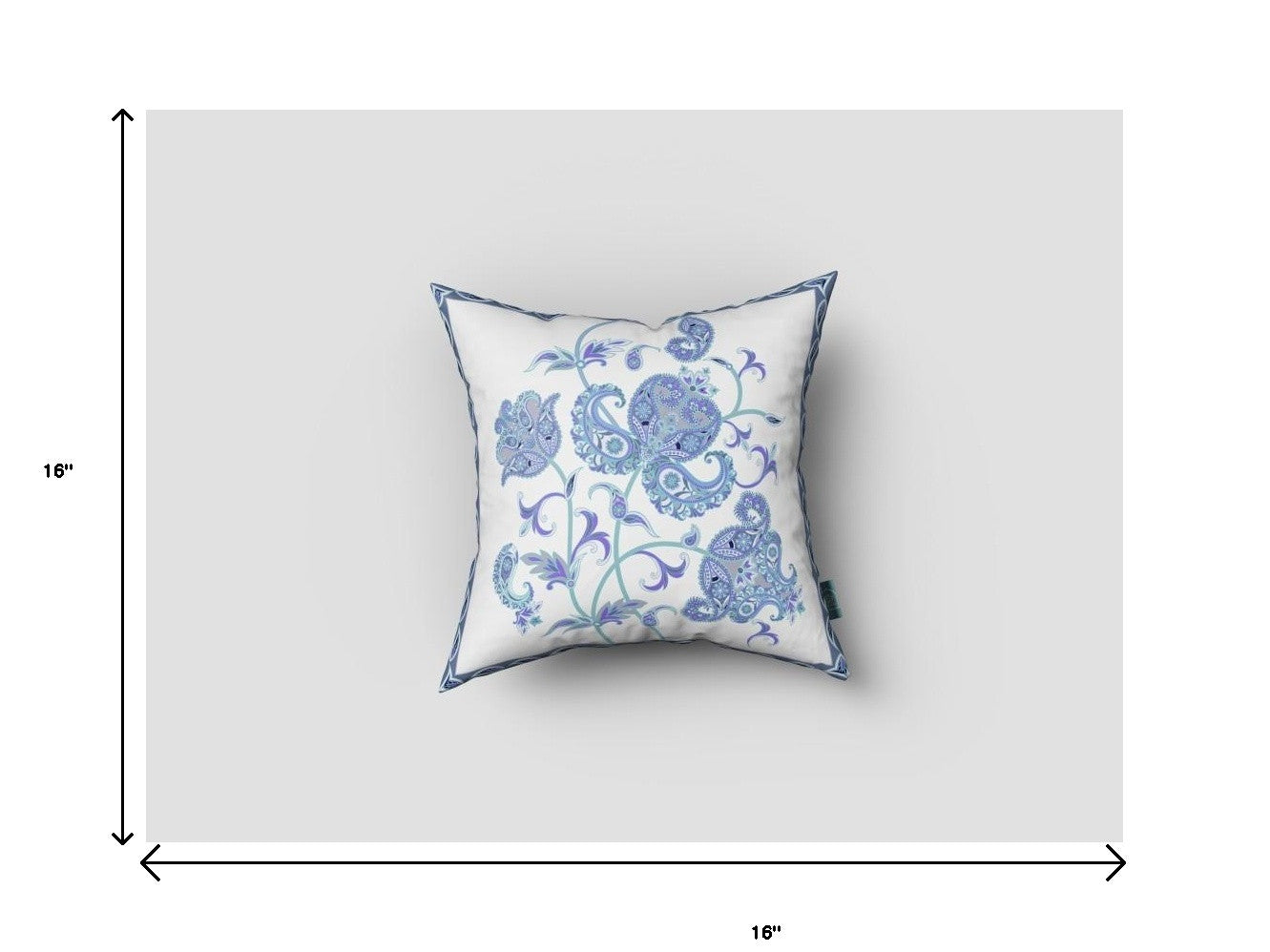 16” Blue White Wildflower Zippered Suede Throw Pillow