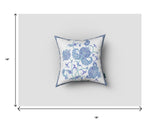 16” Blue White Wildflower Zippered Suede Throw Pillow