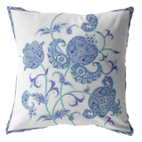18” Blue White Wildflower Zippered Suede Throw Pillow