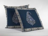 18” Orange Navy Paisley Suede Zippered Throw Pillow