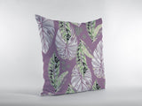 16” White Purple Tropical Leaf Zippered Suede Throw Pillow