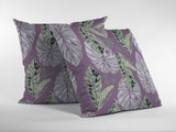 16” White Purple Tropical Leaf Zippered Suede Throw Pillow