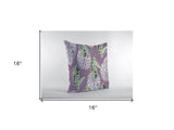 16” White Purple Tropical Leaf Zippered Suede Throw Pillow