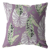 18” White Purple Tropical Leaf Zippered Suede Throw Pillow