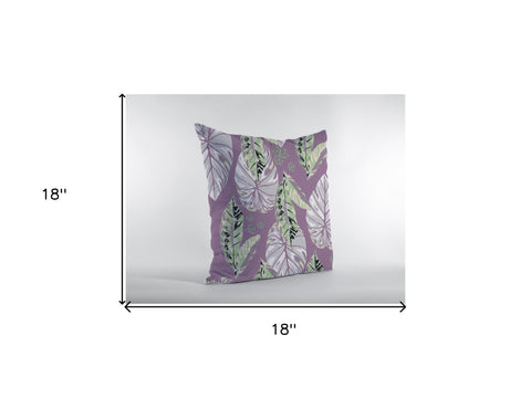 18” White Purple Tropical Leaf Zippered Suede Throw Pillow