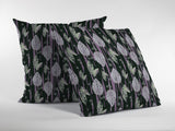 16” Black Purple Fall Leaves Zippered Suede Throw Pillow