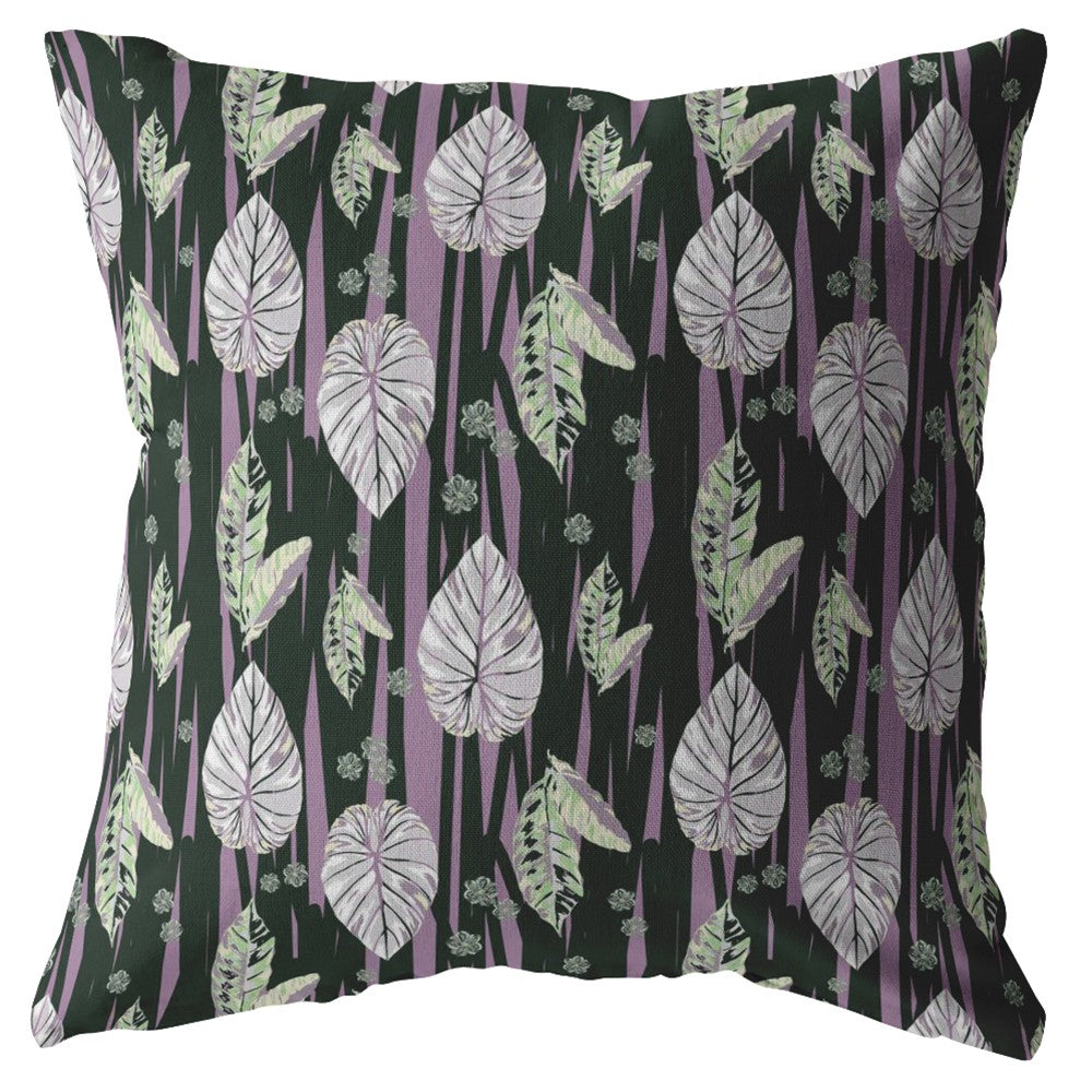 18” Black Purple Fall Leaves Zippered Suede Throw Pillow
