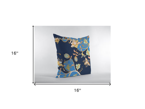 16" Navy Blue Garden Zippered Suede Throw Pillow