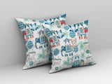 16" Blue White Tribal Indoor Outdoor Zip Throw Pillow