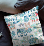 16" Blue White Tribal Indoor Outdoor Zip Throw Pillow