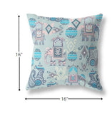 16" Gray Pink Tribal Indoor Outdoor Zip Throw Pillow