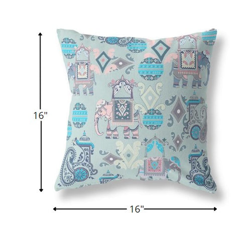 16" Gray Pink Tribal Indoor Outdoor Zip Throw Pillow