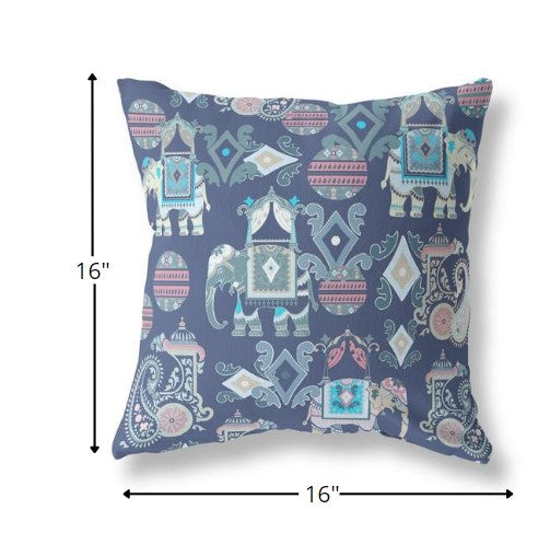 16" Blue Gray Tribal Indoor Outdoor Zip Throw Pillow