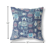 18" Blue Gray Tribal Indoor Outdoor Zip Throw Pillow