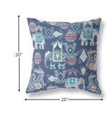 18" Blue Gray Tribal Indoor Outdoor Zip Throw Pillow