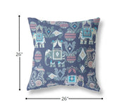 18" Blue Gray Tribal Indoor Outdoor Zip Throw Pillow