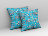 16" Cyan Gray Tribal Indoor Outdoor Zip Throw Pillow