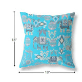 18" Cyan Gray Tribal Indoor Outdoor Zip Throw Pillow