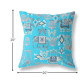 18" Cyan Gray Tribal Indoor Outdoor Zip Throw Pillow