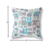 18" White Cyan Tribal Indoor Outdoor Zip Throw Pillow